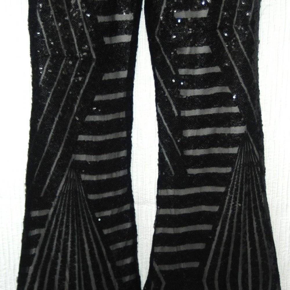 High Waist Sequin Sparkle Flared Pants Wide Leg Bell Bottom Trousers NWOT! - Picture 3 of 8